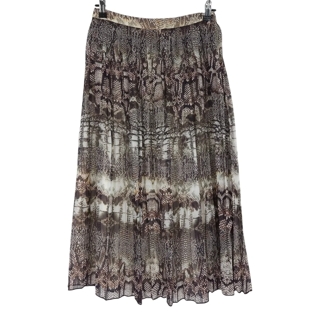 ASOS Midi Pleated Skirt Brown Snake Snakeskin Print Lined Side Zip 6